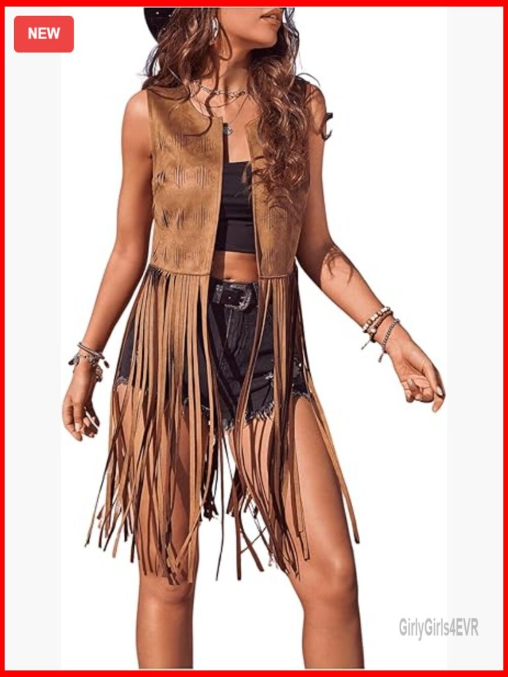 Faux Suede Fringe Vest Western Tassel Sleeveless Crop Jacket Small